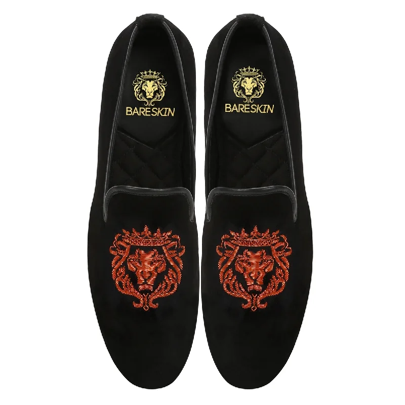 Orange Lion Zardosi Black Velvet Slip-On by Brune & Bareskin