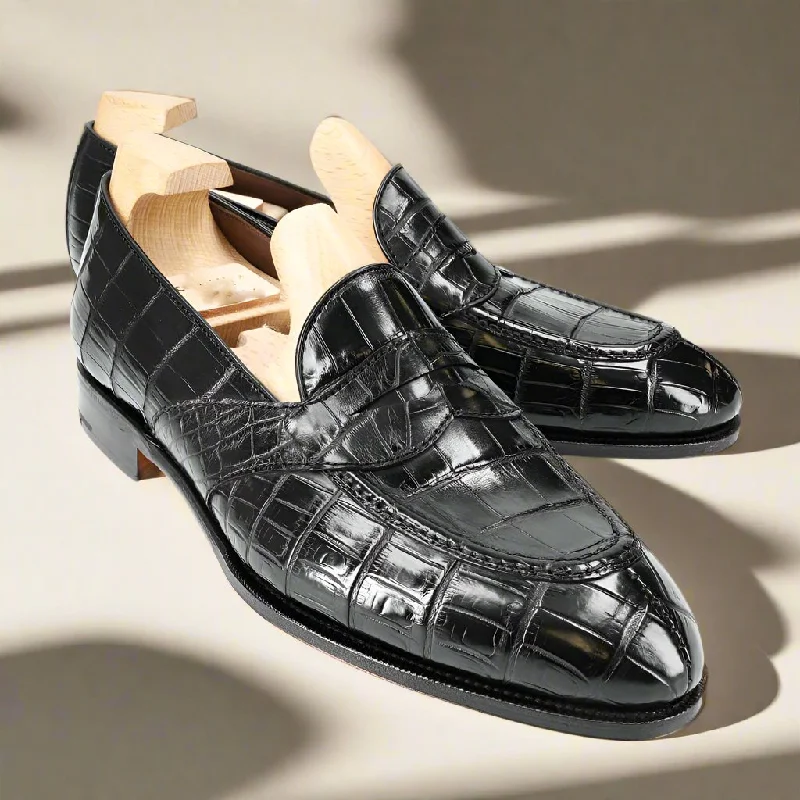 Preston Black Alligator Print Penny Loafer