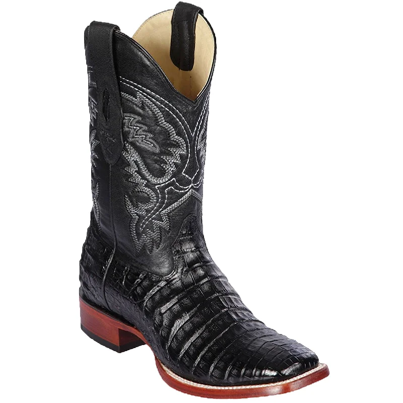 Black Caiman Square Toe Cowboy Boots