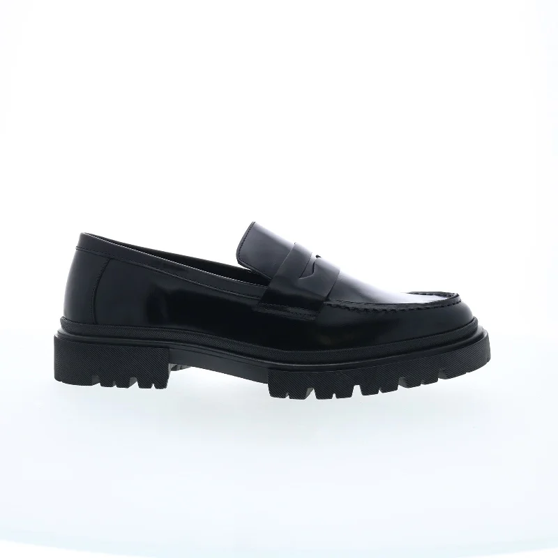 Steve Madden P-Zeb Mens Black Leather Slip On Loafers & Slip Ons Penny Shoes