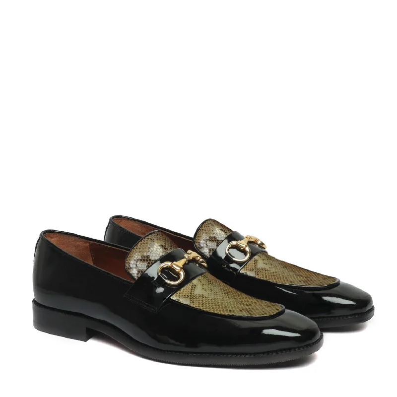 Golden Snake Textured Loafer in Black Patent Leather