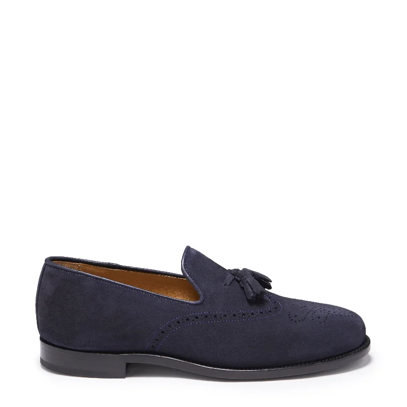 Navy Blue Suede Tasselled Brogues, Welted Leather Sole