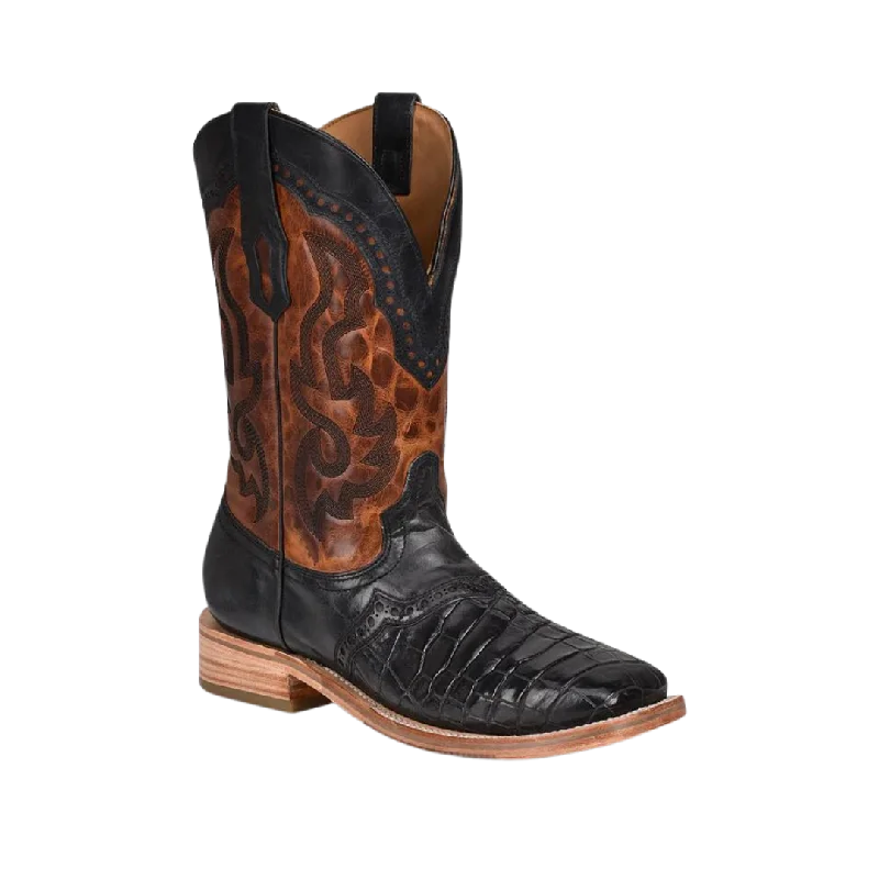 Corral Men's Alligator Overlay and Embroidered Western Black Boots