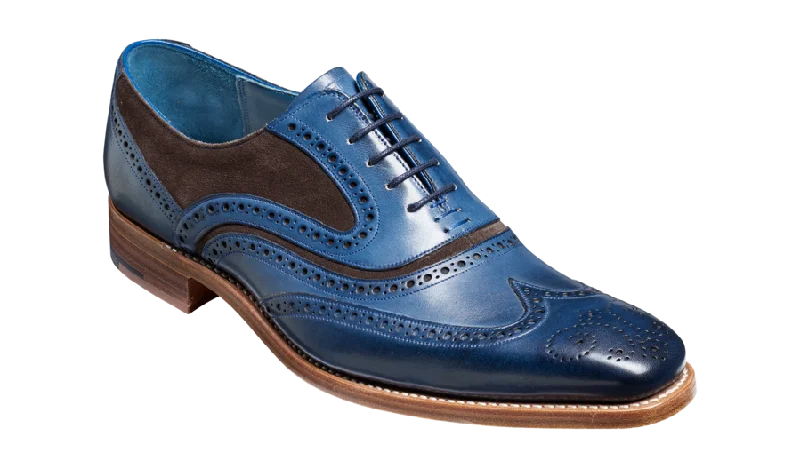 Barker McClean Classic Full Brogue Oxford Shoe - Navy Hand Painted / Choc Suede