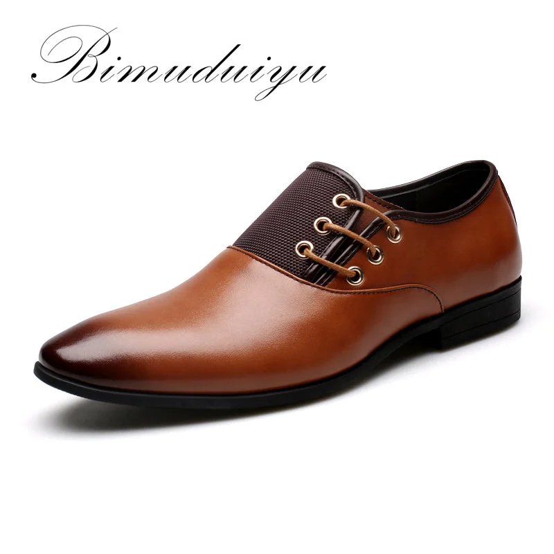 BIMUDUIYU Big Size 6.5-12 New Fashion Men Wedding Dress Shoes Black Shoes Round Toe Flat Business British Lace-up Men's shoes