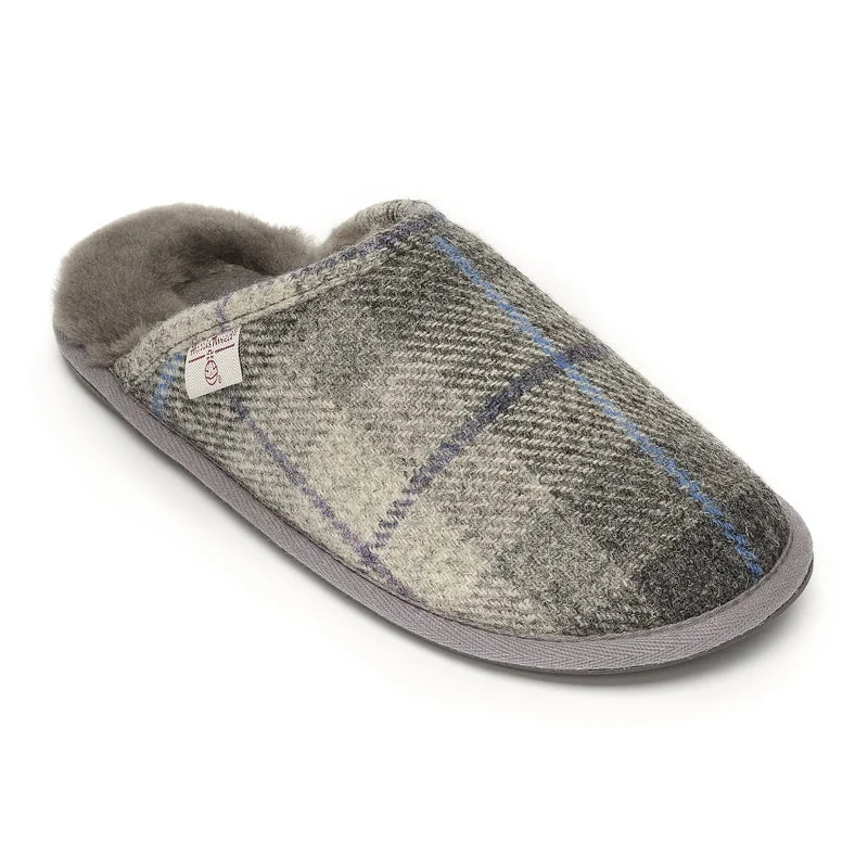 William - Harris Tweed Mule - Grey / Charcoal Check