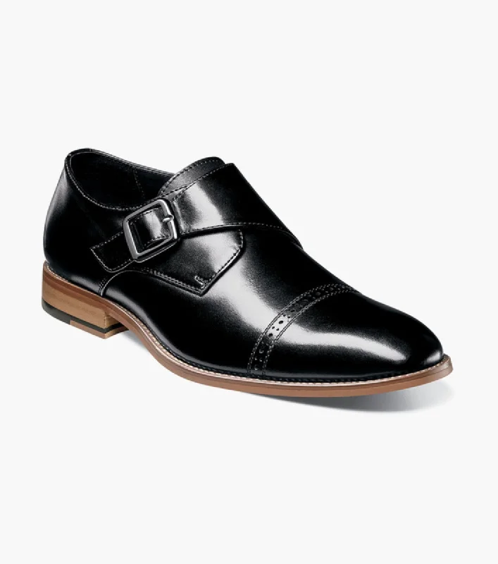 Stacy Adams DESMOND Cap Toe Monk Strap Shoes - Black