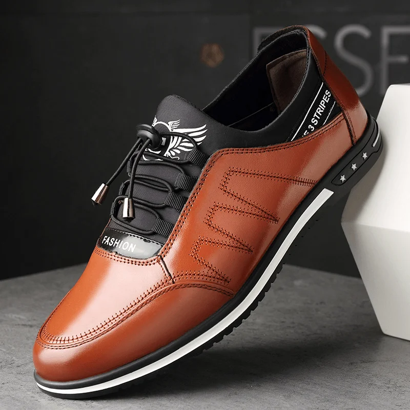 Men Microfiber Leather Comfy Non Slip Elastic Lace Business Casual Shoes