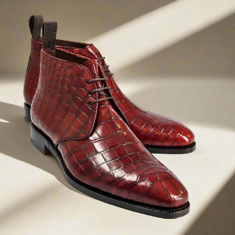 Eric Burgundy Alligator Print Chukka Boot