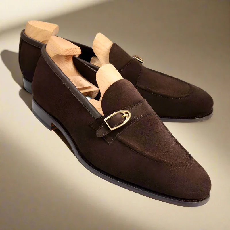 Elliot Dark Brown Suede Monk Loafer