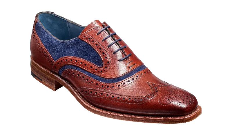 Barker McClean Classic Full Brogue Oxford Shoe - Rosewood Calf / Navy Suede