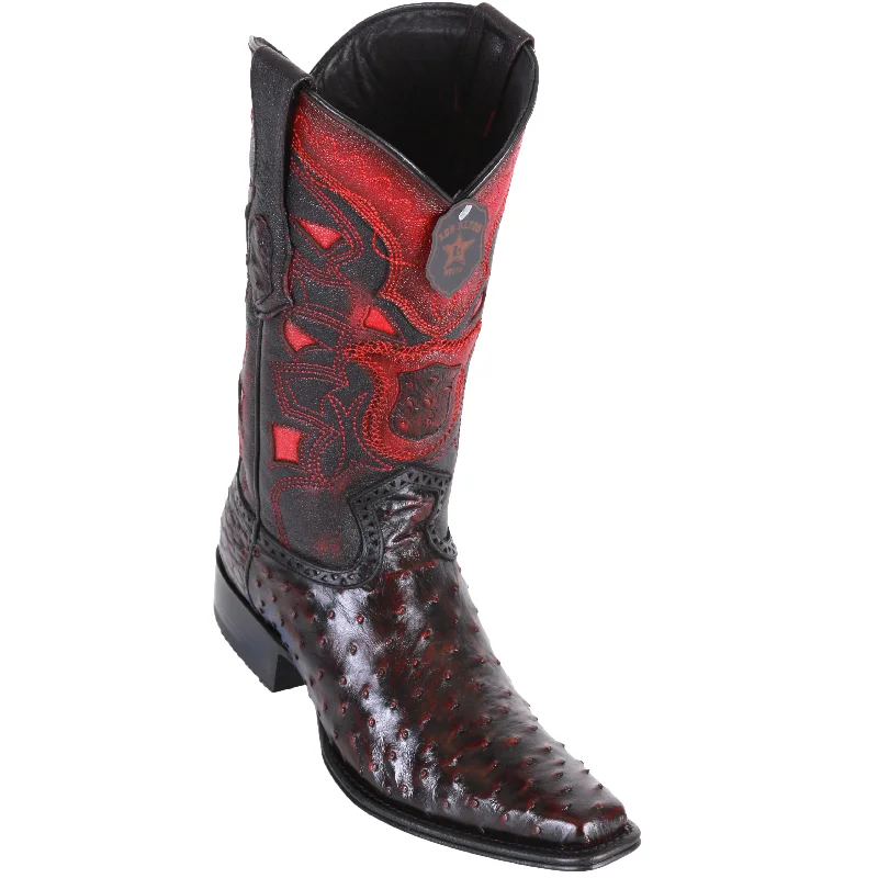 Black Cherry Ostrich Boots European Square Toe