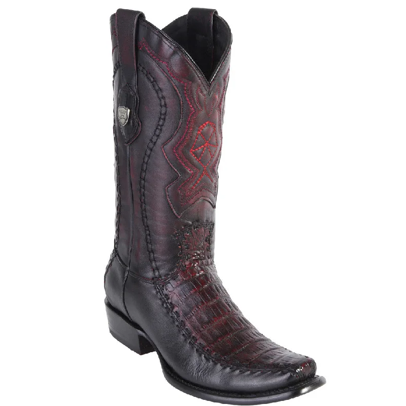 Mens Western Boots Caiman Belly Semi Square Toe