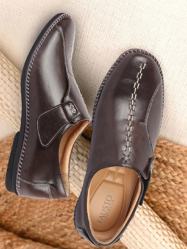 Men Brown Casual Cap Toe Hand Stitched Sandal Style Slip On Shoes