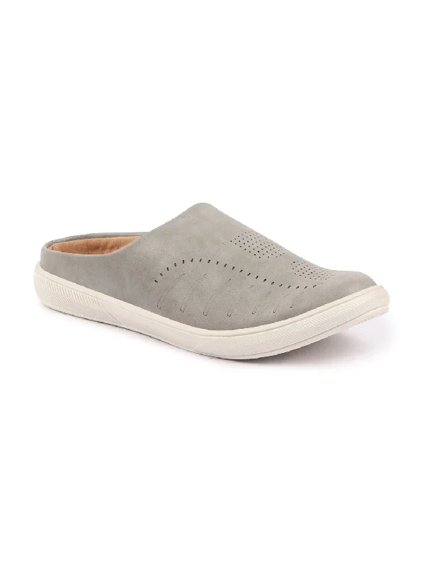 Men Grey Back Open Stylish Design Slip On Shoes